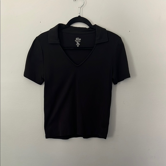 J. Crew Black Collared V-Neck Short Sleeve 100% Cotton Size Medium - Picture 2 of 6